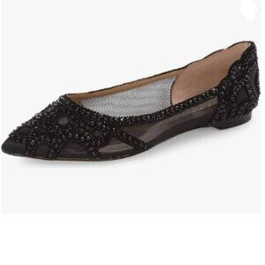 XYD Black Pointed Toe Rhinestone Flat Mesh Slip-on Crystals Wedding Bride Ballet